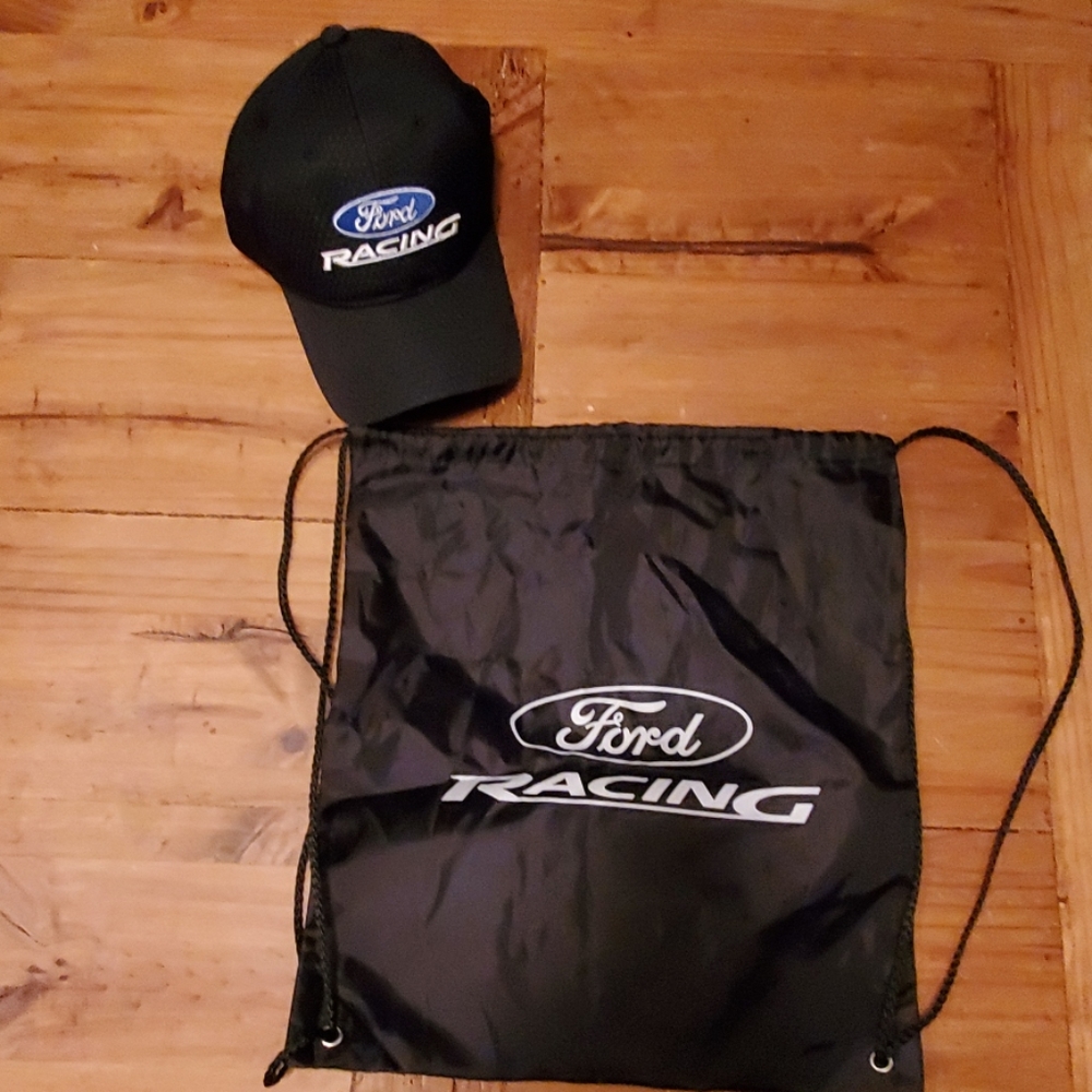 Ford Racing Hat and Drawstring Backpack